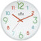 MPM Quality Bunte Kinder Wanduhr aus Kunststoff in Weiß mit großen bunten Ziffern, für ungestörtes Spielen, Quarz-Uhrwerk, geeignet besonders für Kinderzimmer, Kindergarten, die Schule