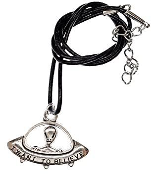 Miniblings UFO Alien Außerirdische Halskette Außerirdische Weltall Sci-Fi Raumschiff Kette - Handmade Modeschmuck - Lederkette Leder