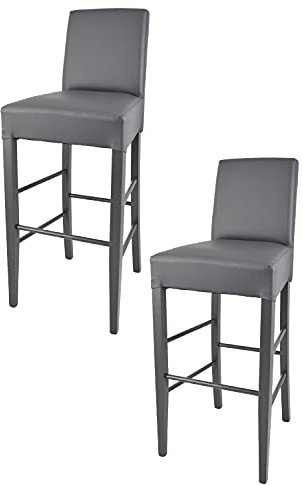 t m c s Tommychairs - 2er Set Moderne Barhocker Luisa, robuste Struktur aus lackiertem Buchenholz Farbe Dunkelgrau, gepolstert und mit Kunstleder in der Farbe Dunkelgrau bezogen