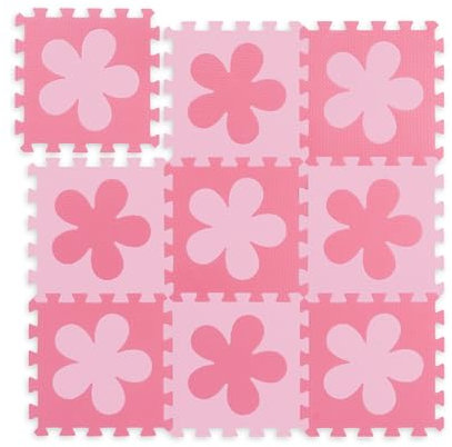 Relaxdays 10037471_1359 Herz Puzzlematte Blumen-Muster, 9 Teile, Eva-Schaumstoff, schadstofffrei, Spielunterlage 91,5 x 91,5cm, rosa-pink