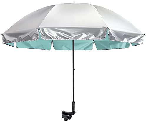 G4Free UPF 50+ Universal-Klemmschirm, Verstellbarer Outdoor UV-Schutz/Strandkorb Regenschirm für Kinderwagen, Rollstühle, Terrassenstühle, Strandkörbe und Golfwagen