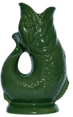 Gluckigluck Karaffe Gluggle Jug – das glucksende Original! Wasser-karaffe Fisch-Vase Keramik-krug in Fisch-Form | 1,3 L | Dunkelgrün