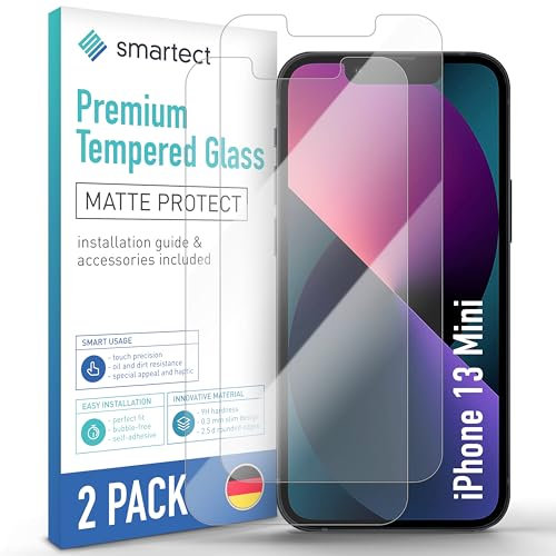 smartect Schutzglas [2 Stück, Matt] kompatibel mit iPhone 13 mini, HD Schutzfolie Anti-Kratzer, Blasenfrei, 9H Härte, entspiegelt, Ultrabeständig