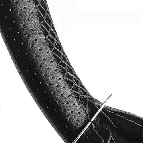 AUTOZOCO Funda para Volante con Agujas E Hilo, Cubierta para Volante, Protector Volante para Coser, Protector Volante, Funda Volante Anti Deslizante, Apto para diámetro 37/38 cm, Negro con Hilo Negro