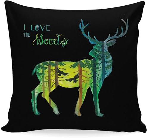 Mr. & Mrs. Panda Zierkissen Hirsch I Love The Woods - Geschenk, Natur, Kissenhülle 40x40, Outdoor, Frühlings Deko, Sofakissen 40x40, Kissen 40x40