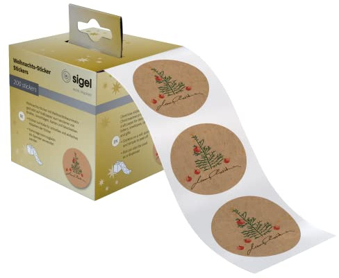 SIGEL CS123 Christmas stickers on a roll, 200 sticker, 4,7 x 4,7 cm, Christmas with apples, brown, Green, Red