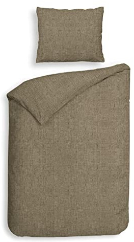 Heckett & Lane Flanell Bettwäsche 155x220 Franela Simply Taupe braun Uni Melange