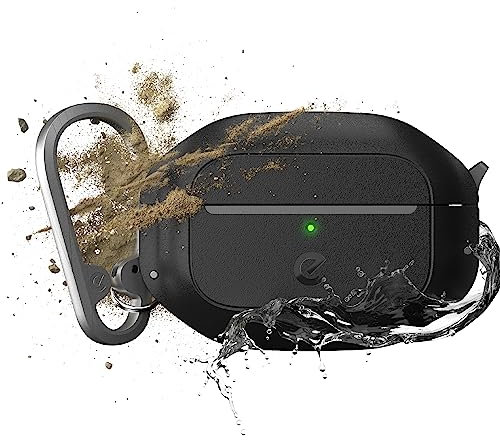 KeyBudz ElementProof für AirPods Pro 2 Case mit Schloss, vollständig wasserdichtes AirPods Pro Etui 2. Generation, robuster Schutz, Hartschalenhülle, Karabiner für AirPods Pro 1 & 2 - Schwarz