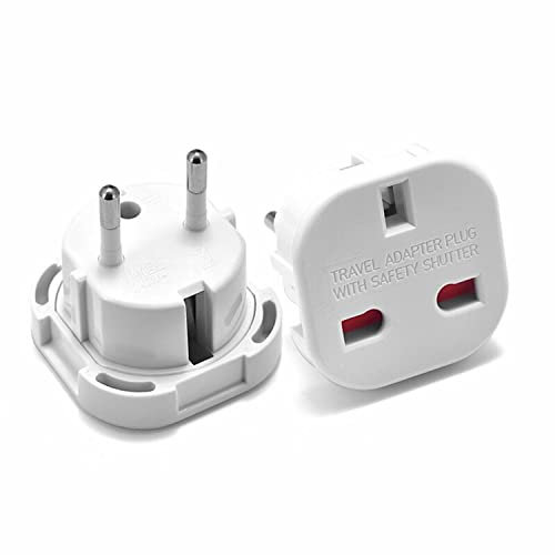Adaptateur de prise UK vers prise européenne, adaptateur de courant de voyage [pratique et pratique], idéal pour connecter vos appareils électroniques du Royaume-Uni à l'Europe (1 unité, blanc)