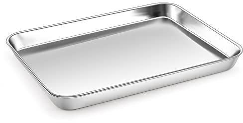 Small Baking Tray, Onader Stainless Steel Oven Tray Cookie Sheet Pan, Perfect for Baking Cooking Serving, Non Toxic & Healthy, Heavy Duty & Mirror Finished & Dishwasher Safe, 26.4x20.4x2.5cm