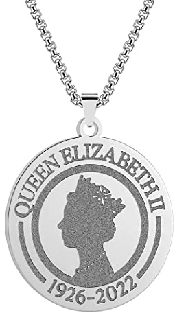 QIAMNI Queen Elizabeth II Commemorate Anhänger Halskette Edelstahl Runde Münze Halskette Schmuck für Frauen Mädchen (Silver-1)