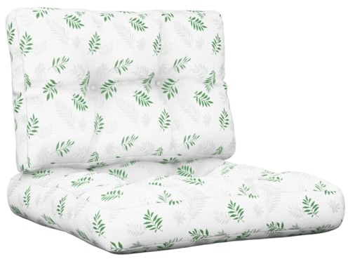 vidaXL Palettenkissen 2-TLG., Palettenauflage für Europaletten, Palettenpolster Palettensofa Outdoor Indoor, Sitzkissen Rückenkissen, Blattmuster Stoff