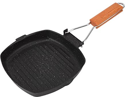 Sartén de Acero Al Carbono, Sartén Antiadherente con Mango de Haya Plegable, Sartén para Grill Dividida Reutilizable, Sartén de Ahorro de Energía para el Hogar Al Aire Libre para el(28x28cm)