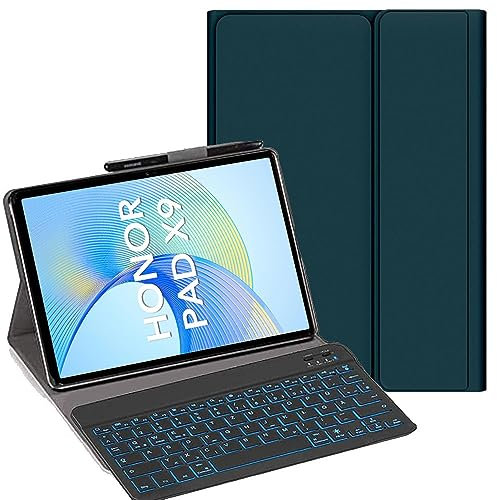 YHFZR Tastatur Hülle für Honor Pad X9a/ X9/ X9 Pro 11,5 Zoll, [Deutsches QWERTZ] Slim Hülle mit 7 Farben Beleuchtung Kabellose Tastatur mit Schützhülle, Grün