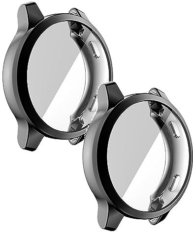 Hülle Kompatibel mit Garmin Venu 2 Schutzfolie Schutzhülle, [2 Stück] Flexibles TPU Displayschutz Case Kratzfest Abdeckung Schutz Gehäuse für Garmin Venu 2 45mm (Schwarz+Schwarz)