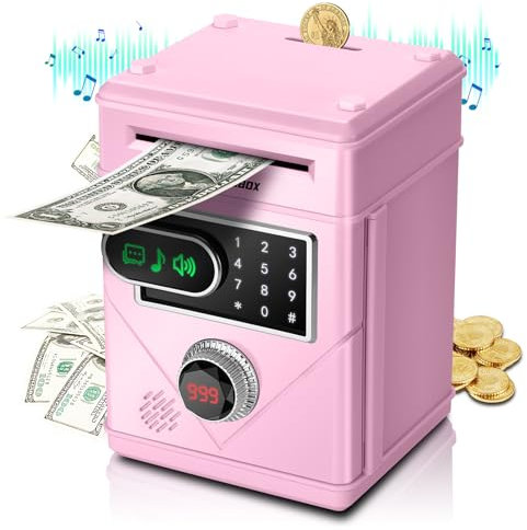 Vubkkty Piggy Bank for Girls Boys, 2023 New Upgraded Money Coin Banks with Touch Screen, Automatic Paper Money Scroll Saving Box, Great Gift for Kids (Pink)