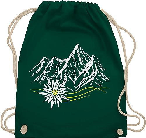 Shirtracer Turnbeutel Rucksack - Kompatibel mit Oktoberfest Tasche - Edelweiß Berge Wandern Wanderlust Berg ruft Alpen - Unisize - Dunkelgrün - trachtenrucksack bayrische bergen baumwollrucksack