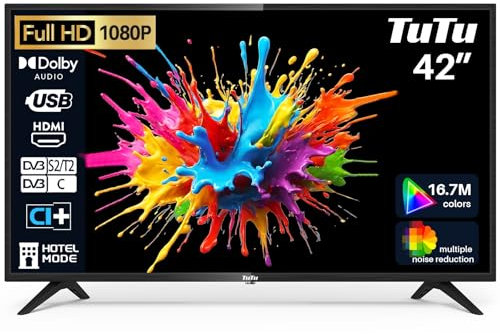 TuTu Fernseher 42 Zoll (106cm) Full HD LED TV Triple Tuner (DVB-T/T2-C-S/S2) HDMI USB CI/CI+ Hotelmodus USB-Media Player (2023)