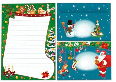 Briefpapier-Set A5 Weihnachtsstiefel grün Schreibblock liniert mit Umschlag Motiv Weihnachten für Wichtelgeschenk Kinder Jungen Mädchen (1 Block A5 mit 25 Blättern + 15 bunt bedruckte Kuverts)