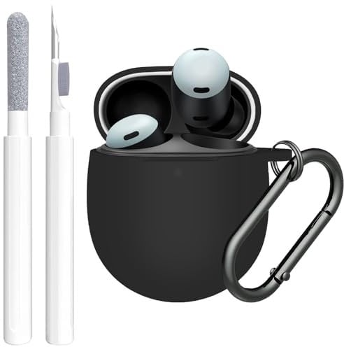 GARTOO for Google Pixel Buds Pro & Buds Pro 2 Case Cover with Cleaner Kit, Soft Silicone Shockproof Protective Case Skin with Keychain for Pixel Bud Pro 2022/2024 Case, Black