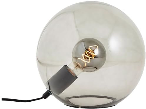 Lightbox dekorative Nachttischlampe - 24 cm Höhe, Ø 25 cm - Tischleuchte mit glatter Rauchglas Kugel & Schalter - für Schlafzimmer - E27, max. 25 W - aus Glas/Metall - in Schwarz/Rauchglas