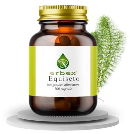 ERBEX - Equiseto 100 Capsule | Silicio Organico Naturale | Integratore per Capelli, Unghie, Pelle e Tessuto Connettivo | 380 mg