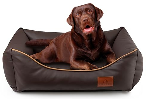 FUUFEE Sofa Chic: Luxus Tierbett | Wasserfestes Kunstleder, Abnehmbarer Bezug | Größen S, M, L | Ideal für Hunde und Katzen (Choco, L (100x80cm))
