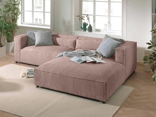 Lisa Design ELA– 4-Sitzer Ecksofa rechts – Cordsamt – 4-Sitzer – moderner Stil Rosa