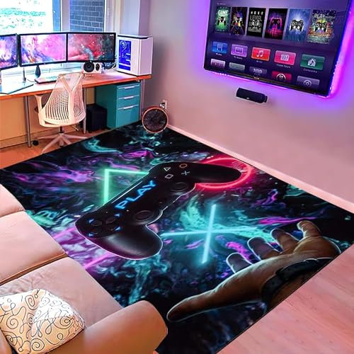 Suserritbcho Gamer Controller Gaming Modern Area Rug, Gaming Carpet, Gamer Rug, Indoor Floor Mat Soft with Non-Slip Backing Home Decor, Gamer Room Decor for Living Room, Bedroom (A, 100 x 150 cm)