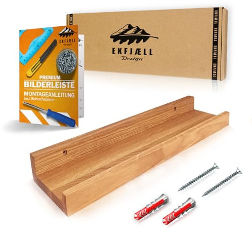 EKFJAELL Premium Bilderleiste Holz 40 cm aus hochwertiger Eiche - 10cm Tiefe, Bilderleiste Eiche, Fotoleiste Holz - Ideal für Bilder, Deko & Bücher in Wohnzimmer, Küche, Bad, Schlafzimmer