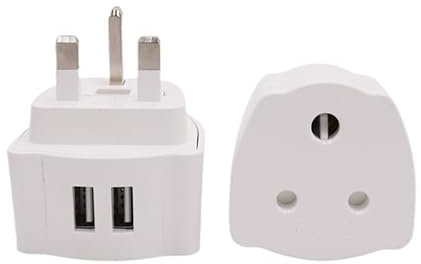 India to UK Plug Adapter,SHUOMAO 3 Pin Indian to Uk Travel adaptor with 2 USB Ports,India/Pakistan/Sri Lanka to to UK Converter Plug with 5A Fuse,For Type D Appliance(2 Pack)