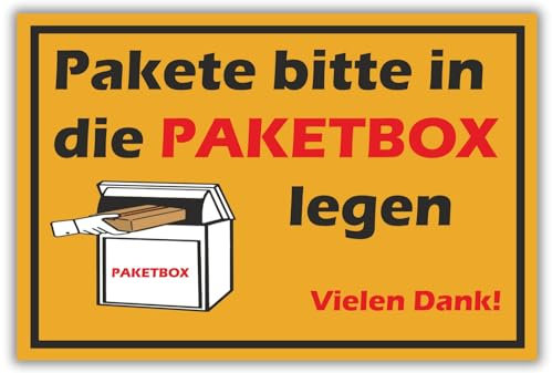 Schild Paketbox 20cm x 30cm x 3mm hergestellt aus robustem PVC stoß und kratzfest Hinweisschild Pakete bitte in die Paketbox legen! mit UV-Schutz