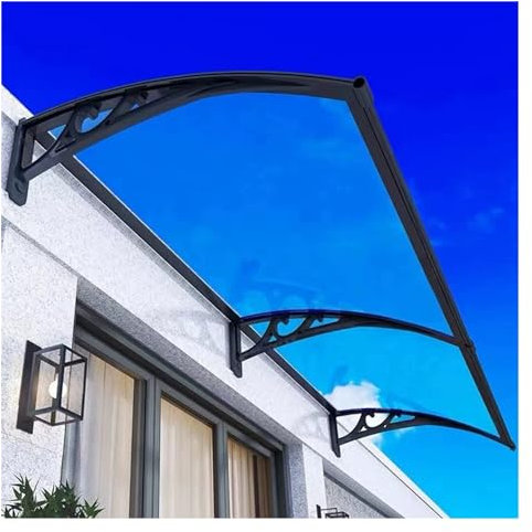 Modern Polycarbonate Front Door Canopy 150x120cm Curved Window Door Canopy with Large Sink Rain Shelter for UV, Rain, Snow Protection ZHZHXR(Size:0.6x3m/1.97x9.84ft)