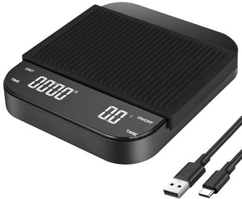 Apritsce Digitale Kaffeewaage mit Timer, Espresso Waage, 0.1g Hochpräzise Feinwaage, Wiederaufladbare Coffee Scale mit LED-Anzeige und Tara Funktion, Waage für Filterkaffee, Max 3kg