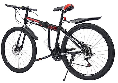 KumuJ 26 Zoll Mountain Bike,Outdoor-Sport Mountenbike,Carbon Stahl Fahrrad mit Vorne und Hinten Scheibenbremsen 21 Speed Variable MTB Bike für Jungen, Mädchen, Frauen und Männer (Schwarz und Rot)