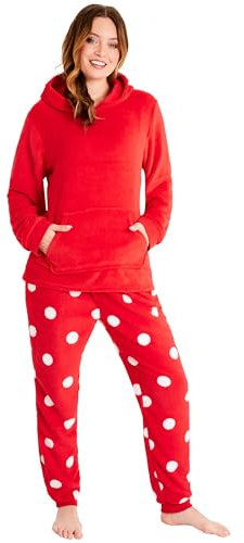 CityComfort Set Pigiama Donna Invernale in Pile, Pigiami con Cappuccio, 2 Pz Abbigliamento da Casa, Regalo Donna Adolescenti (Rosso,XL)