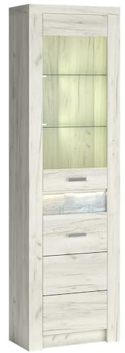 Lomadox Eckschrank Eck-Vitrine Standvitrine Vitrinen-Eckschrank Wohnzimmerschrank modern in weiß mit LED Beleuchtung