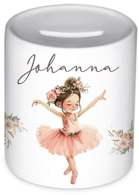 Manufaktur Liebevoll Personalisierte Spardose für Taufe, Geburt oder Babygeschenk Sparschwein für Mädchen und Jungen (Ballerina)