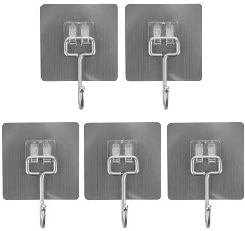 PRETYZOOM Lot de 5 Crochets Adhésifs en Acier Inoxydable pour Moustiquaire - Supports de Plafond en Forme de Crochet pour Lit à Baldaquin et Ciel de Lit