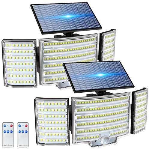nipify Foco Solar Exterior con Mando, 2500LM Luz Solar Exterior con Sensor Movimiento,3 Modos(Detección/Nocturno/Continua), 238 LED Impermeable IP65 Pack de 2 para Jardin Garaje
