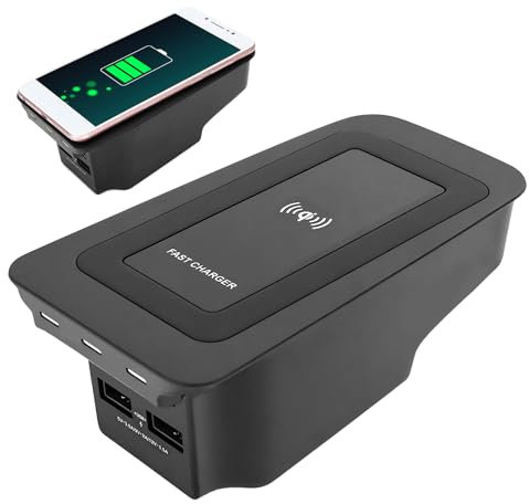 WODHMIEY 15W Kabelloses Ladegerät mit 2 USB-Anschlüssen für S60/V60/XC60/S90/V90/XC90, Schutz vor Überspannung, Automatisches Abschalten bei Voller Ladung,Kompatibel mit Allen Qi-Fähigen Geräten