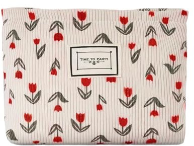 Reisekosmetiktasche Kulturtasche Cord, Tragbare Make Up Tasche mit Multifunktionaler Waschbeutel, Premium Cord-Stoff Kleiner Weißer Make Up Bag, Perfekte Größe für Reisen & Alltag