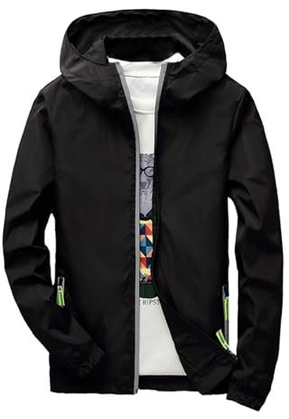 Hommes Extérieur Imperméable Veste de Pluie Respirante Doublée de Randonnée Manteau de Pluie Coupe-vent Avec Capuche Détachable et Poche à Fermeture éclair Noir M-3XL