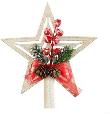 URPIZY Well Weihnachtsbaumspitze, weiß, glitzernd, hohl, Metall-Stern, Baumspitze für Weihnachtsbaumschmuck, Heimdekoration (weißer klebriger Pulver-Stern)