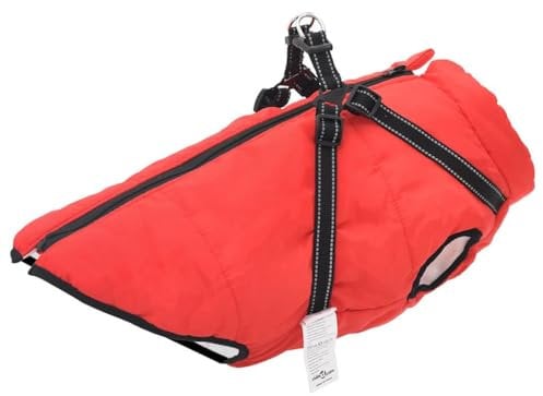 vidaXL Hundemantel mit Geschirr Wasserdicht Reflektierend Rot L52, Hundemantel Winter, Hundejacke mit Geschirr, Welpenmantel mit Geschirr