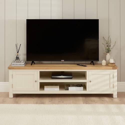 The Furniture Market Marbury Cream Painted | Extra-Large TV Unit | Fits TVs Up to 80 | Widescreen Stand | Solid Wood | Fully Assembled | Country Style Cabinet | H 500 x W 1800 x D 430mm