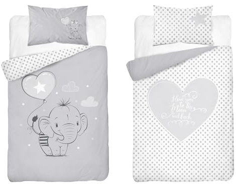 Kinderbettwäsche 100x135 cm aus 100% Baumwolle Weich und farbenfroh | Bettwäsche Kinder Perfekt für Mädchen und Jungen | Hochwertig und pflegeleicht Baby Bettwäshe mit Reißverschluss | Elefant 028