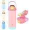 BOGI Kids Metal Water Bottle with Straw, 550ml Stainless Steel Water Bottle Kid for School Leak Proof Insulated Water Bottle with 2-in-1 Duo Lid for Boys Girls Keep Drinks 12h Hot & 24h Cold | Pink