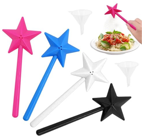 SGERUFZ 4 Stück Magic Wand Salt and Pepper Shaker mit kleinem Trichter, Star-Shaped Magic Wand for the Kitchen, Salt and Pepper Shaker Set