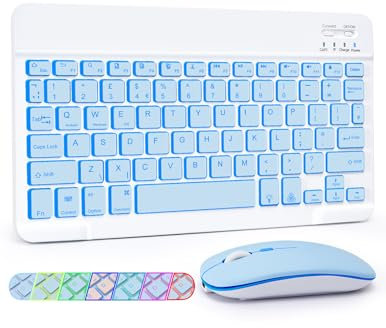 LAMA 7 Colors Backlit Wireless Keyboard and Mouse, Rechargeable Ultra Slim Universal Tablet Keyboard, Portable Bluetooth Keyboards for iPad/Tablet/iOS/Android/Windows/Laptop/Desktop Computer/Phone